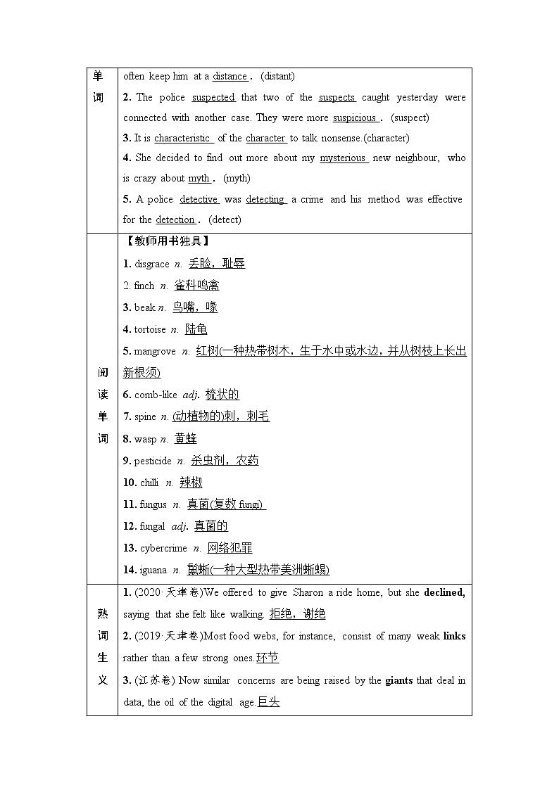 外研版高考英语一轮总复习教材知识解读选择性必修第1册Unit 5 Revealing nature课时学案第3页