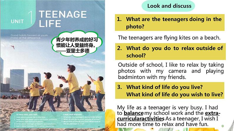 2019年人教版英语必修一Unit 1 Teenage Life (第一课时)课件第2页