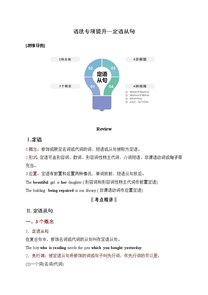 2023高考英语语法专项复习学案定语从句第1页