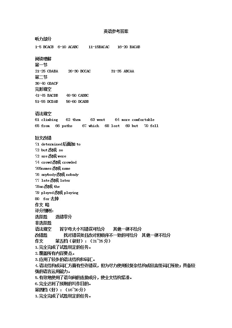 西藏自治区日喀则市南木林高级中学2020届高三毕业班第五次月考英语答案第1页