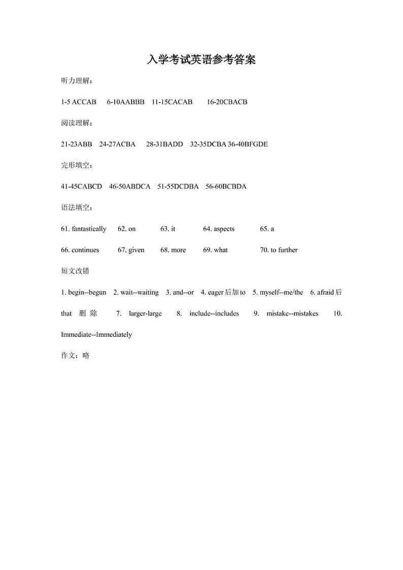 2020合肥一六八中学高一下学期入学考试英语试题(含听力)PDF版含答案01