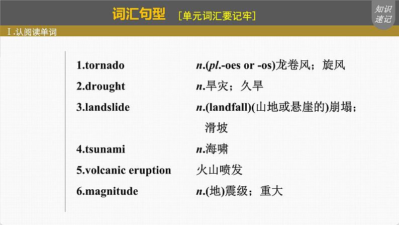 (新高考)高考英语一轮复习课件第1部分 教材知识解读 必修第一册 Unit 4 Natural Disasters (含详解)第4页