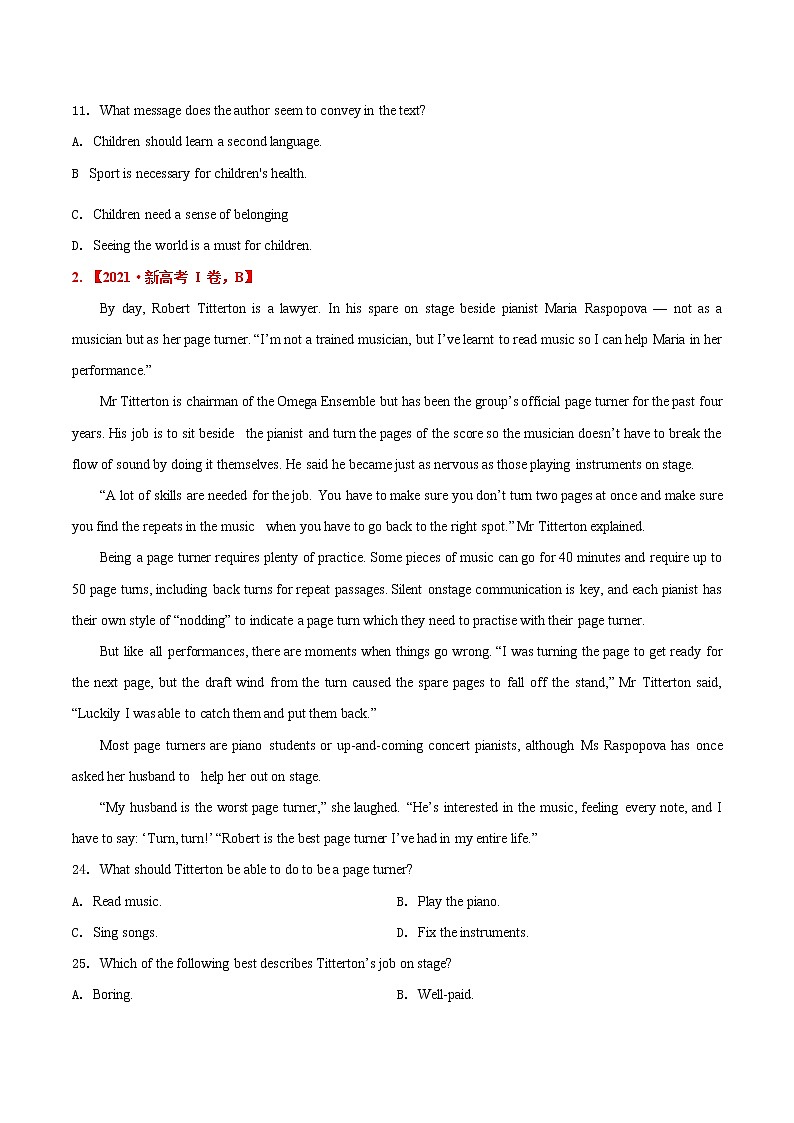 (新高考)高考英语专题06 阅读理解记叙文-真题和模拟题分类训练(原卷版)第2页