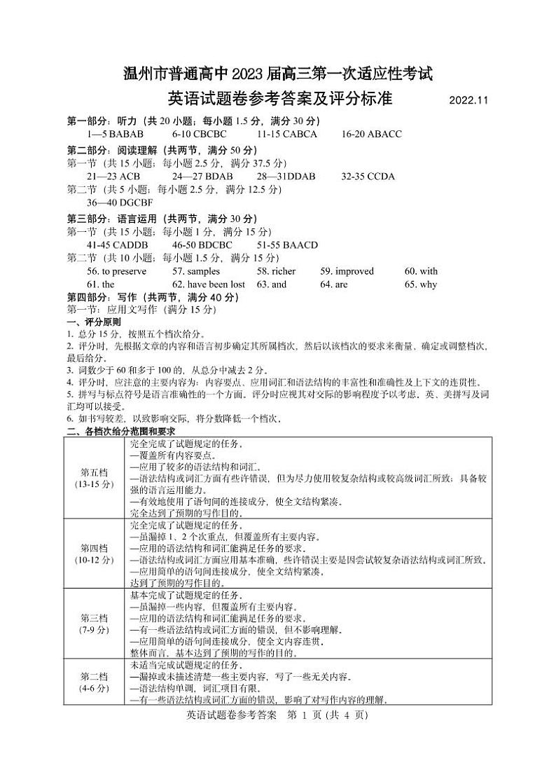 英语一模答案第1页