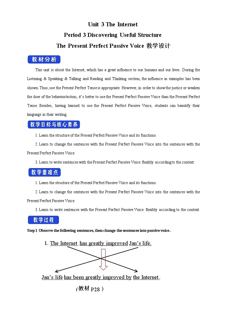 Unit 3 The internetDiscovering Useful Structure 教案第1页