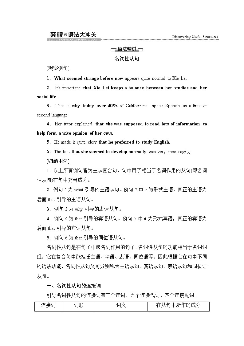 Unit 2 Bridging Cultures 突破语法大冲关第1页