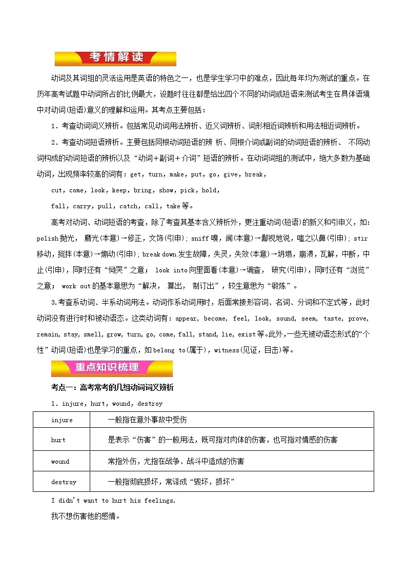 高考英语二轮复习专题04 动词及动词短语(讲学案) (含解析)第1页