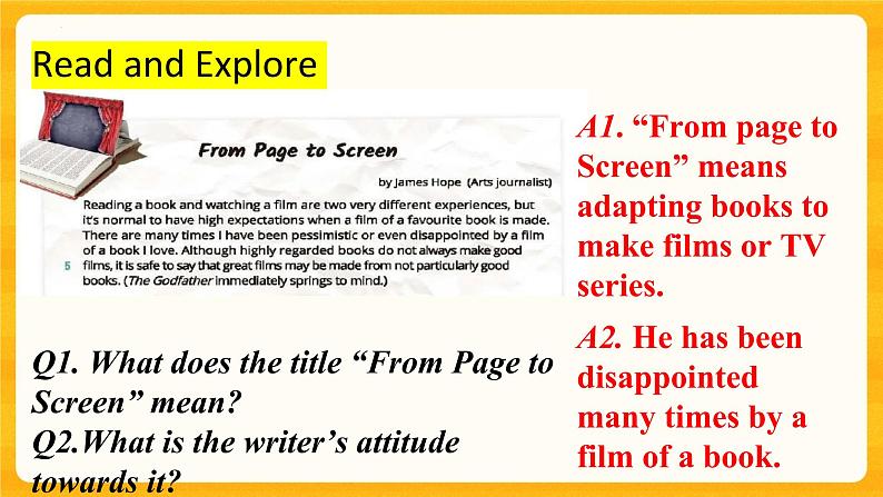 Unit 6 The Media Lesson 1 From Page to Screen Reading 课件高中英语北师大版选择性必修第二册第5页