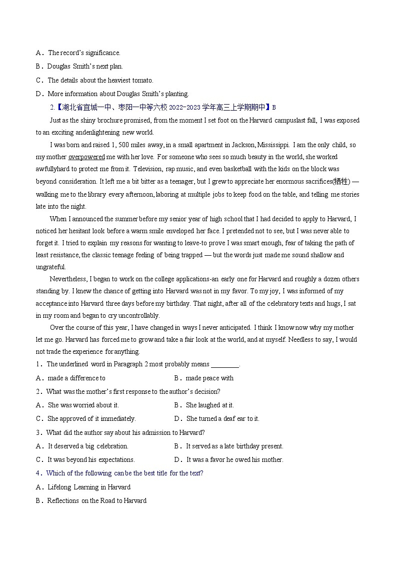 2023年高考英语二轮复习试题 阅读理解 01 主旨要义 Word版含解析02