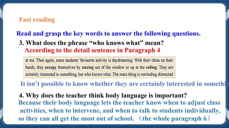 人教版 2019 高中选择性必修1英语 Unit4 Body language Period 5 How do I know my students 课件+教案+视频05