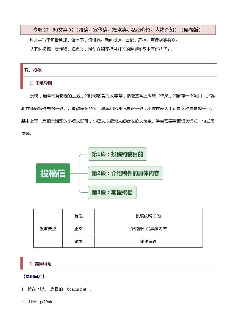 专题27 短文类02(投稿、宣传稿、观点类、活动介绍)(原卷版)第1页