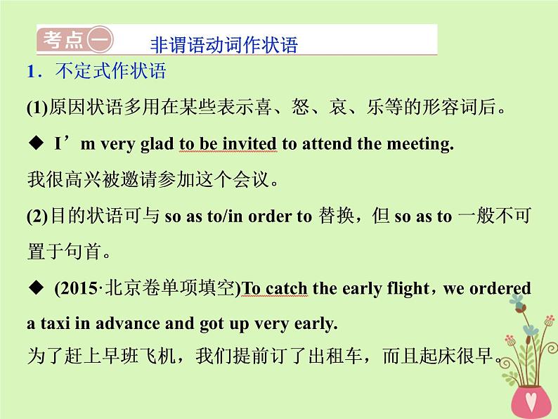 高中英语高考2019届高考英语一轮复习语法专项突破2第二讲非谓语动词课件北师大版第2页