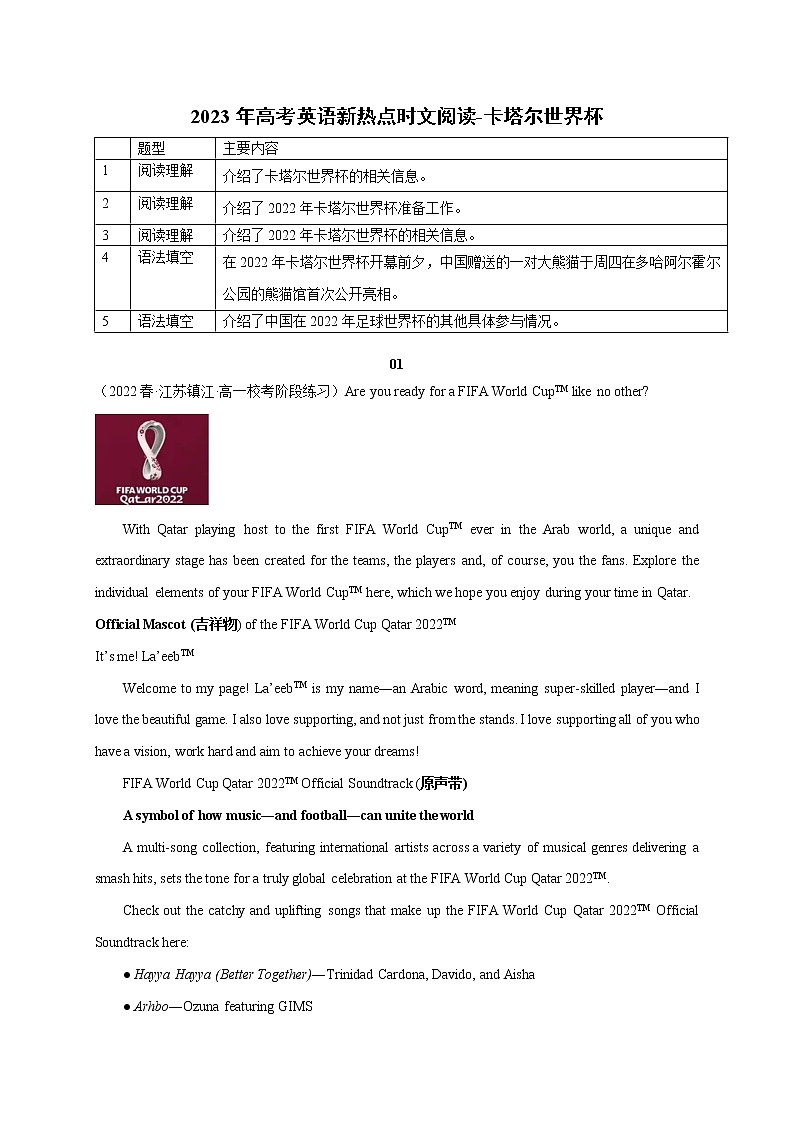 21 卡塔尔世界杯-2023年高考英语新热点时文阅读第1页