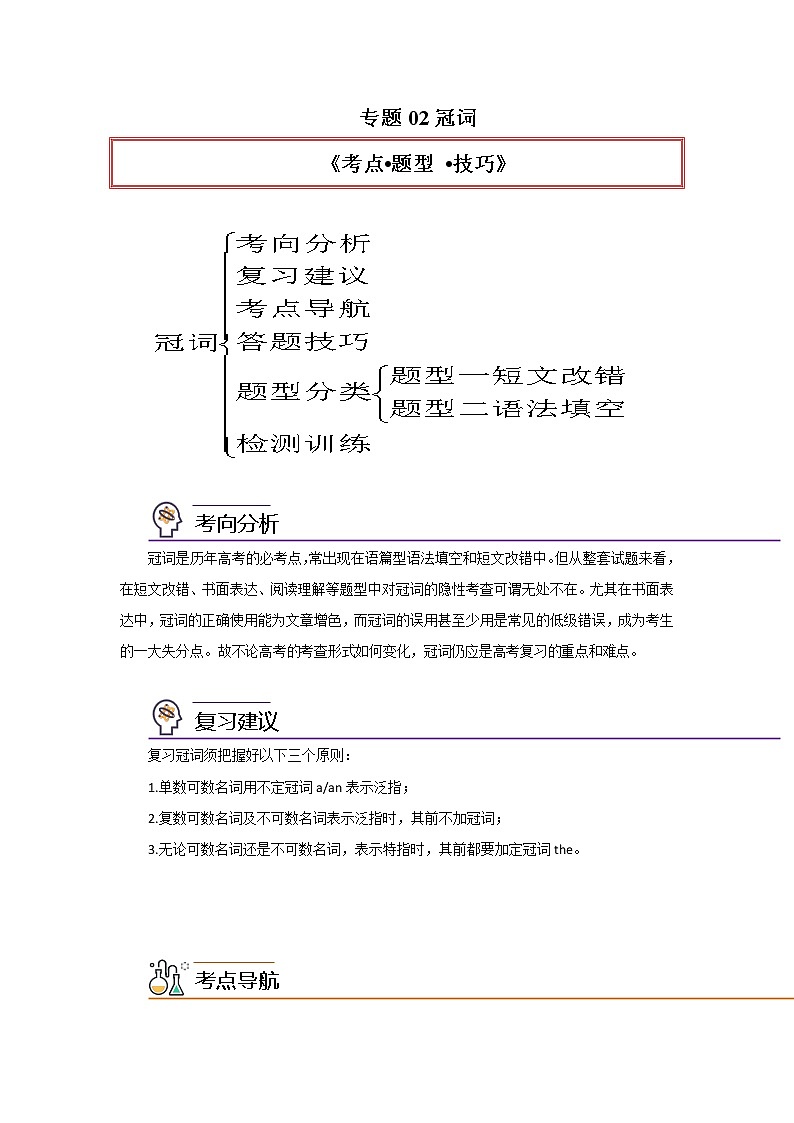 专题02冠词-2023年高考英语一轮复习 精讲与精练资料(教师版)第1页