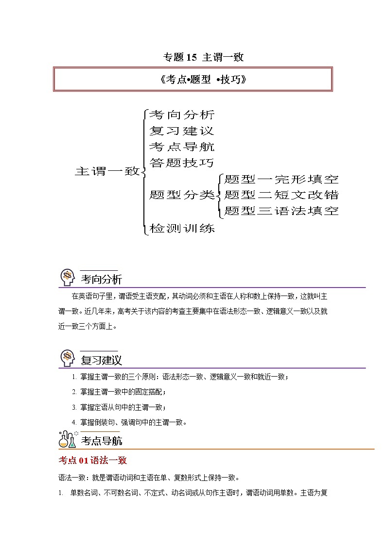 专题15主谓一致-2023年高考英语一轮复习 精讲与精练资料(教师版)第1页