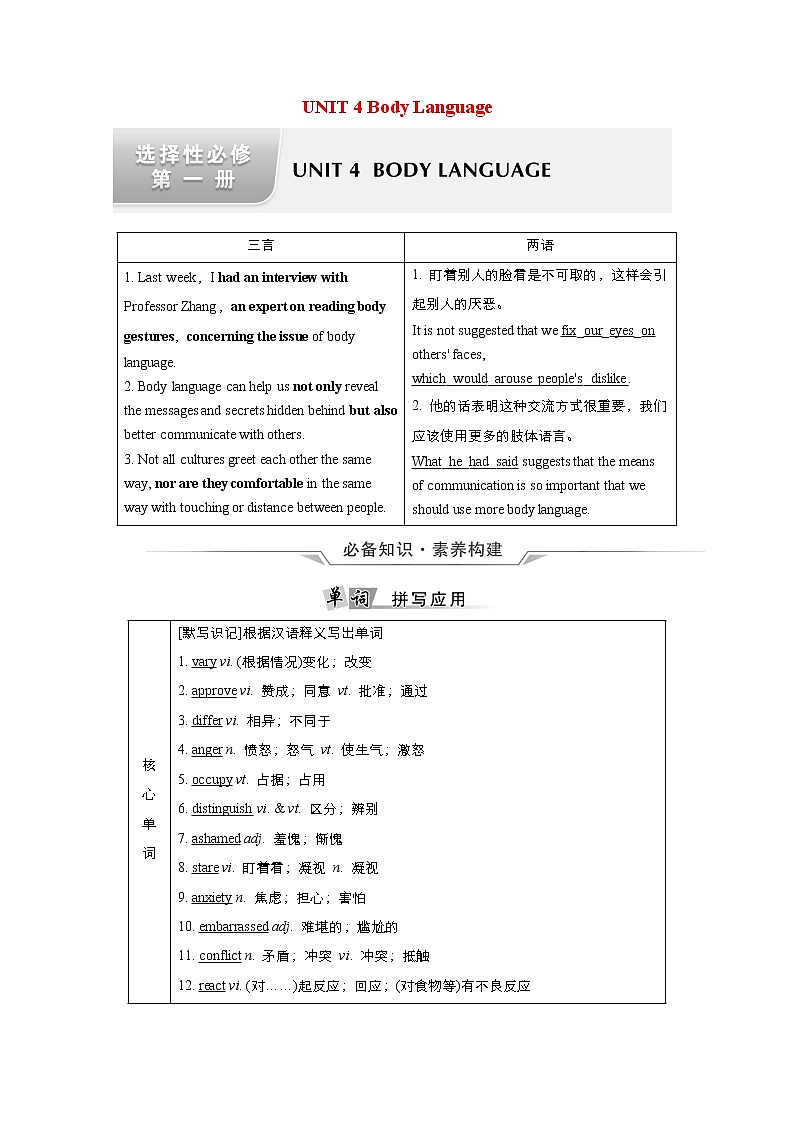 高中英语高考Unit 4 Body Language 教案第1页