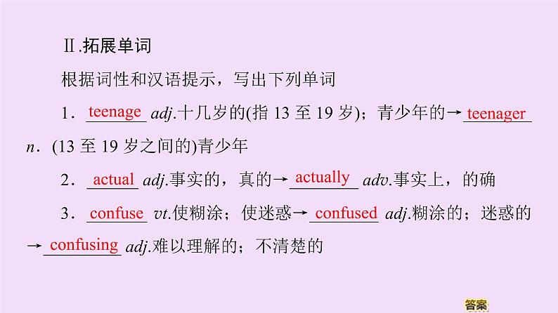 高中英语高考Unit 1 Teenage life Language Points 课件练习题第5页