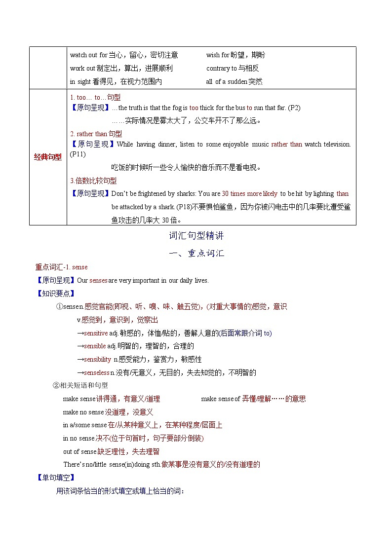 高中英语高考M3 Unit 1 The world of our senses(讲)-2022年高考英语一轮复习讲练测(新高考•江苏)(学案)03
