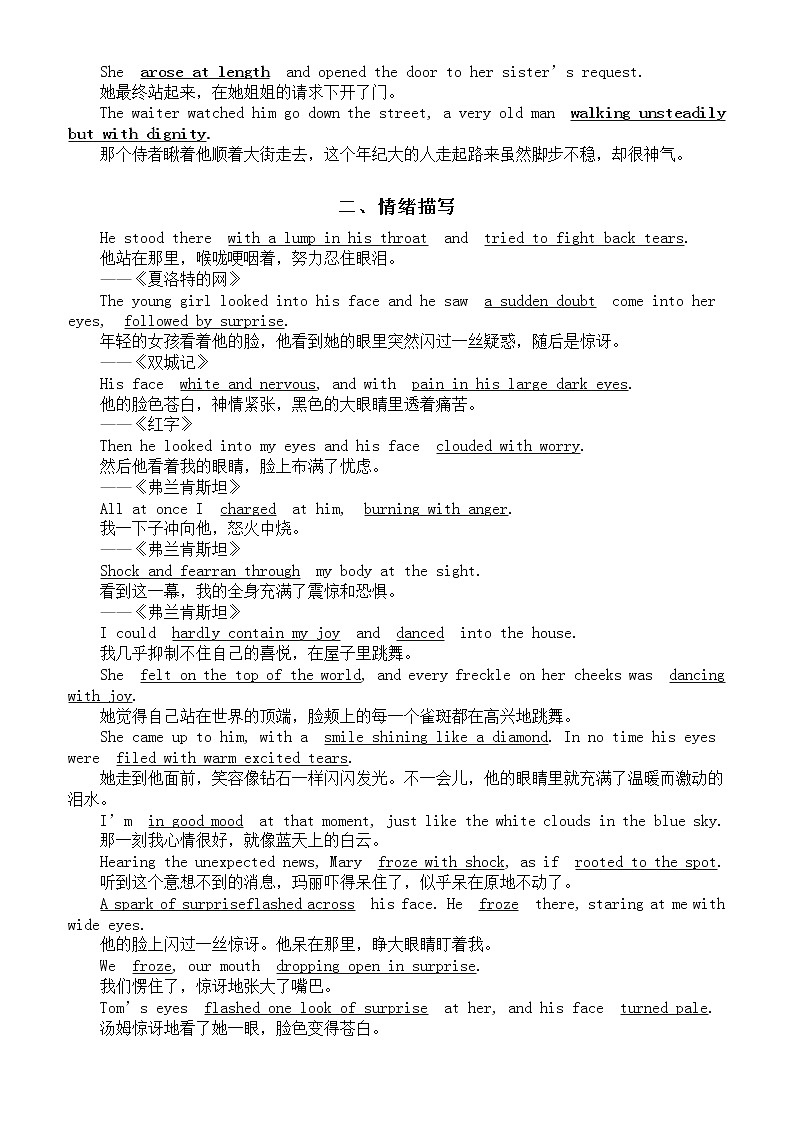 高中英语高考读后续写名著素材(动作+情绪+环境)第2页