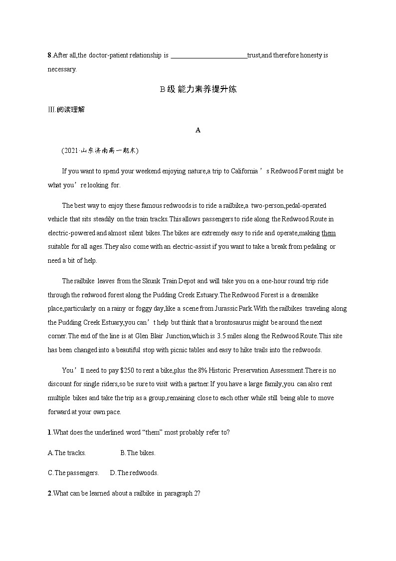 人教版高中英语必修第一册UNIT 2 Section B Discovering Useful Structures & Listening and Talking习题含答案第2页