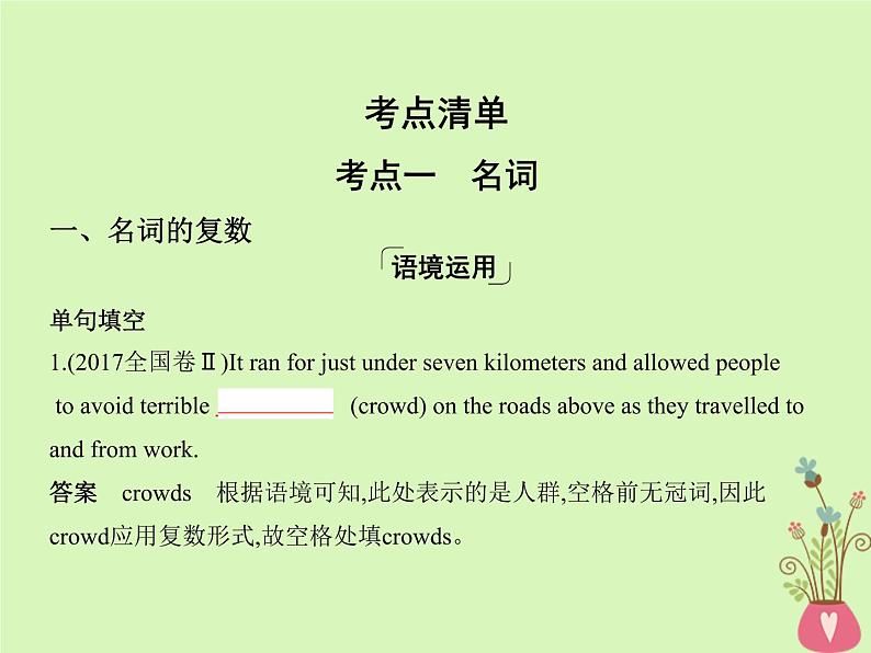 高中英语高考2019届高考英语一轮复习第二部分语法专练专题一名词冠词和代词课件外研版第3页