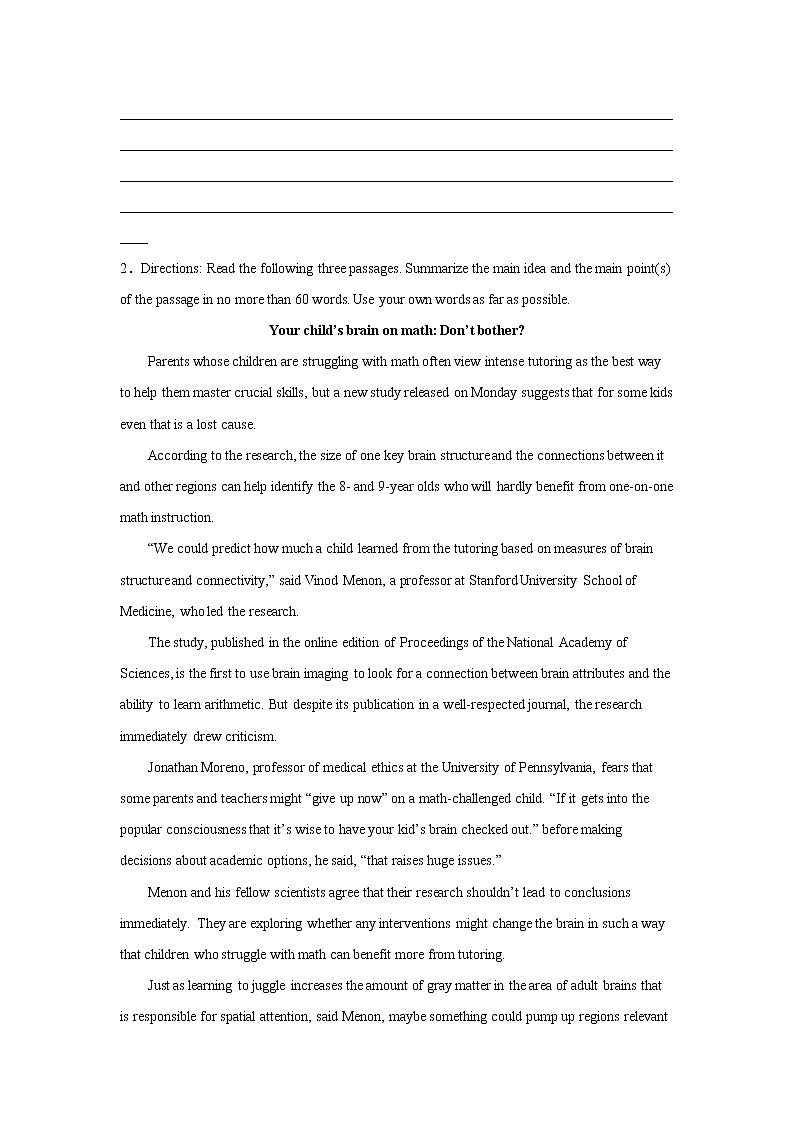 高考英语概要写作专项训练02