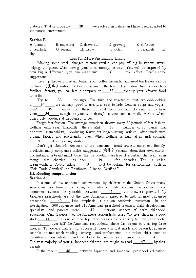 上海市奉贤区致远高级中学2022-2023学年高二下学期3月月考英语试题 Word版含答案03