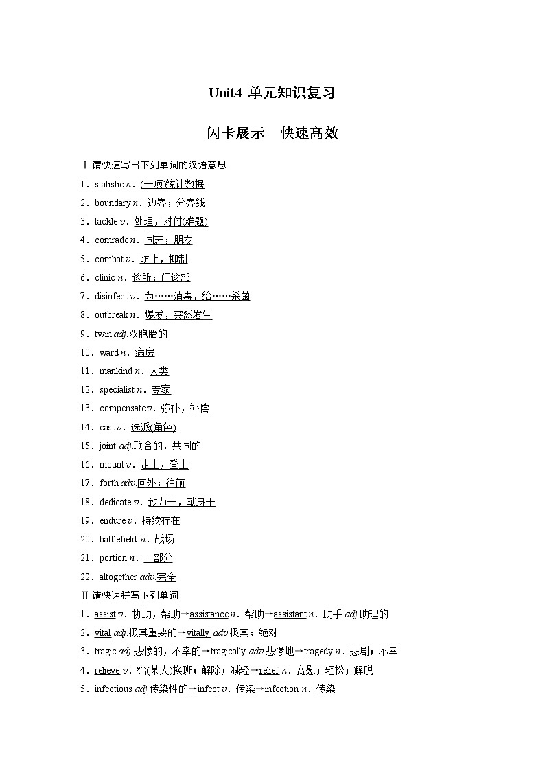 高中外研版英语新教材选修第2册 Unit 4 单元知识复习第1页