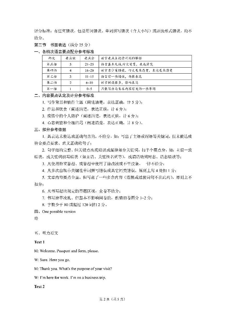 23届高三英语一诊模拟考试试卷答案第2页