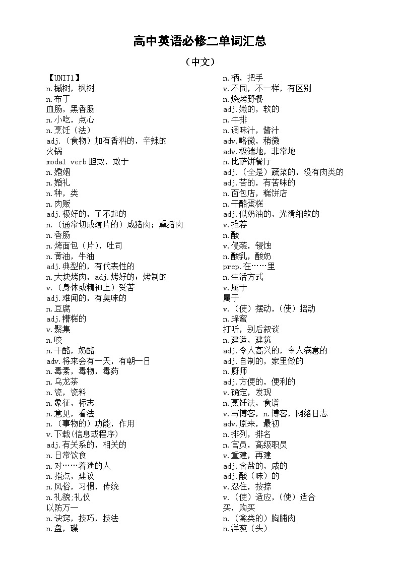 高中英语新外研版必修二全册单词汇总（中文+英文）（分单元编排）01