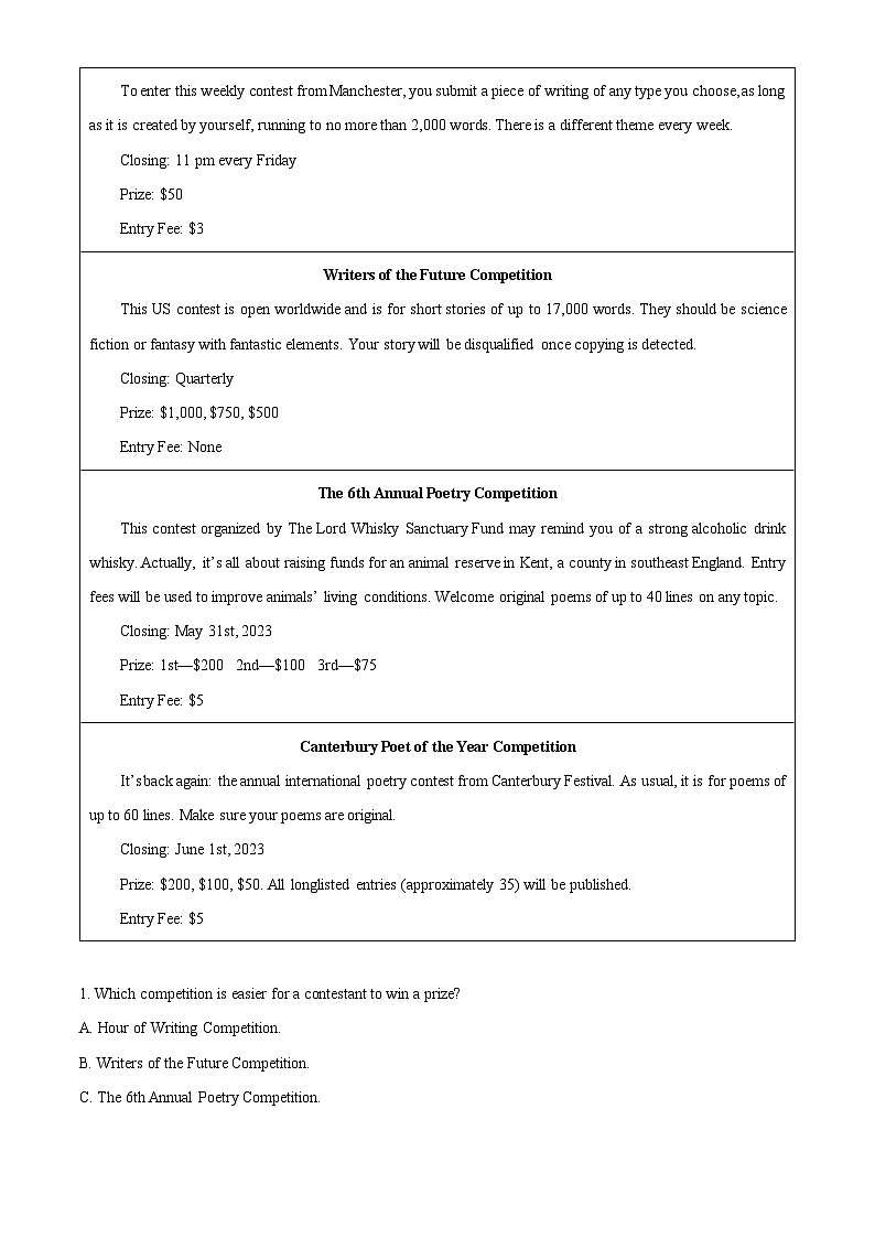 山西省太原市2022-2023学年高二英语下学期期中试卷(Word版附解析)03