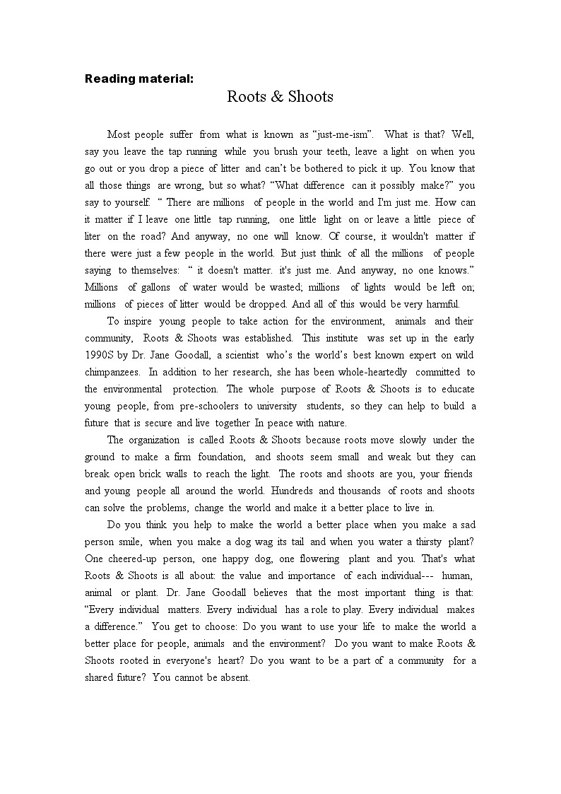 Unit 8 Green Living Lesson 1 Roots And Shoots Reading 学案-2022-2023学年高中英语北师大版(2019)必修第三册01