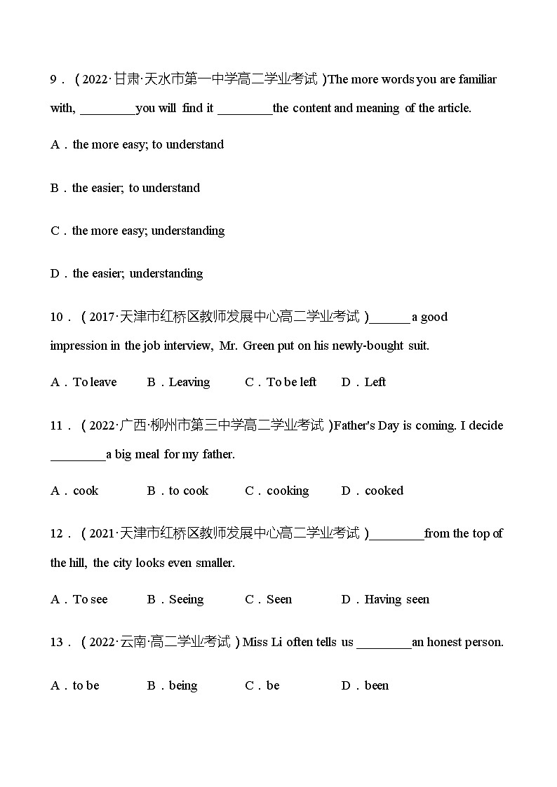 专题09 非谓语动词(历年真题+答案)——2023年高中英语学业水平考试专项精讲+测试(新教材北师大版)第3页