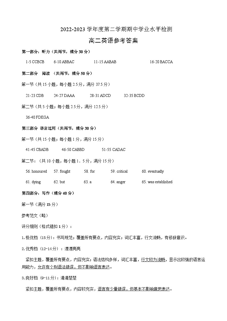2023.4高二英语答案第1页