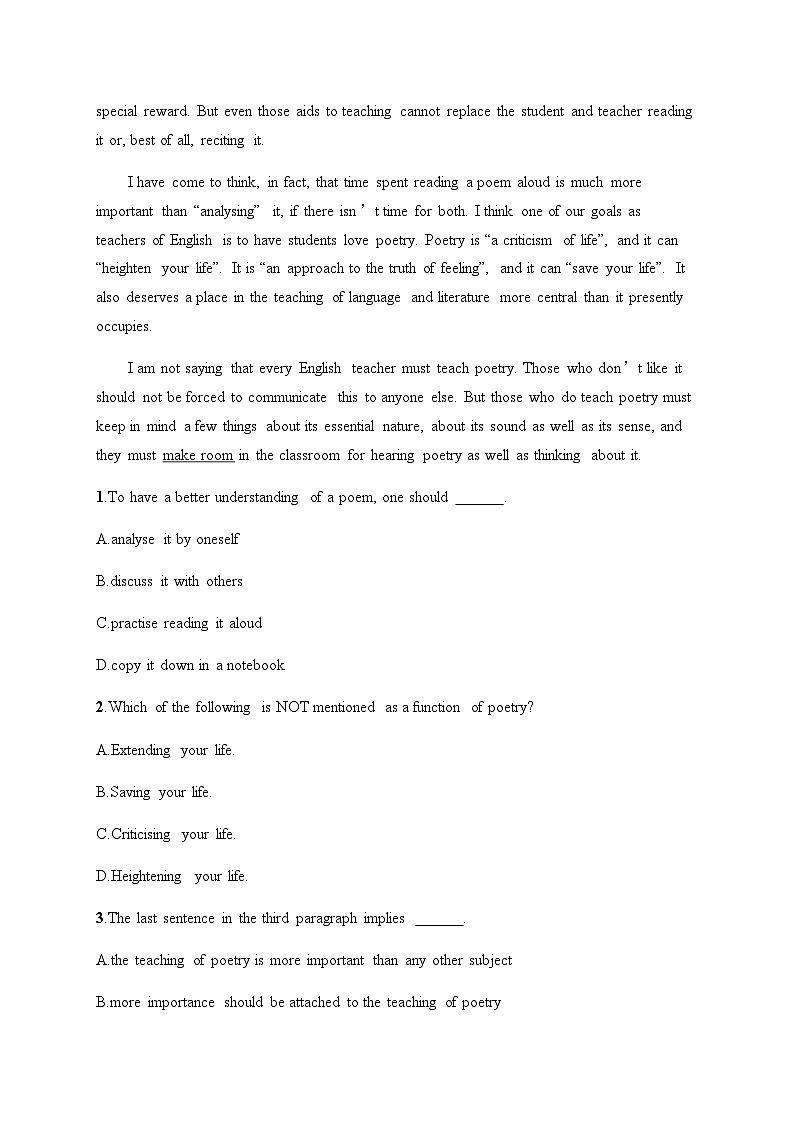 人教版高考英语一轮复习考点规范练 19Poems 诗歌含答案第3页