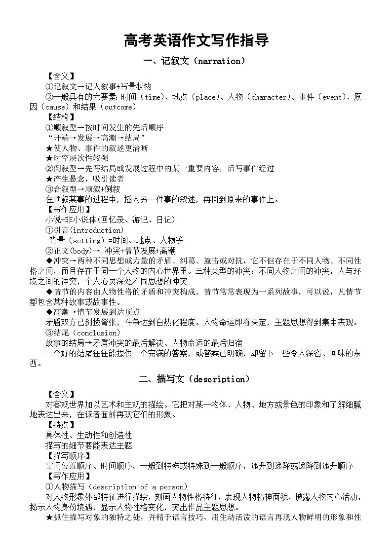 高中英语高考作文写作指导(记叙文+描写文+说明文+议论文)第1页