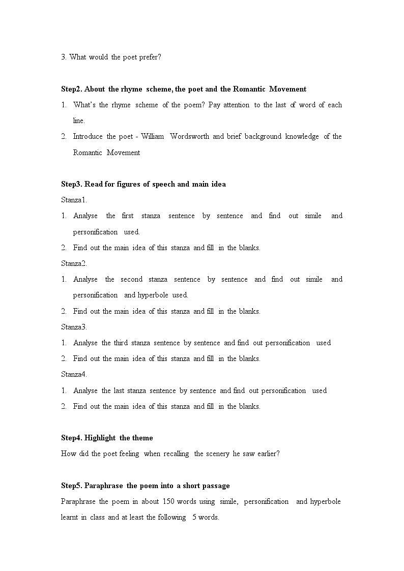 Unit 5 Poems-l wandered lonely as a cloud读写教案 2022-2023学年高中英语人教版选择性必修第三册第2页