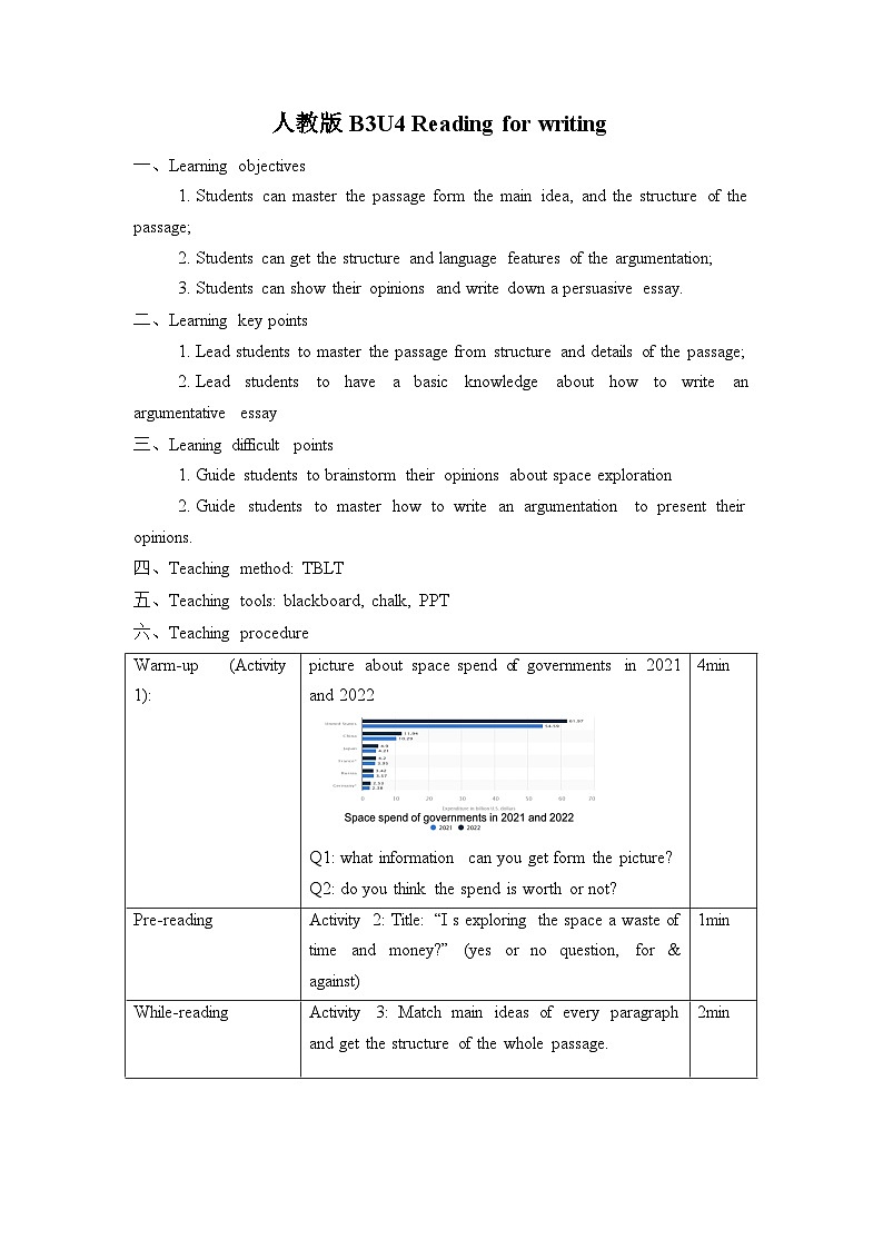 Unit4 reading for writing 教学设计2022-2023学年人教版2019必修第三册第1页