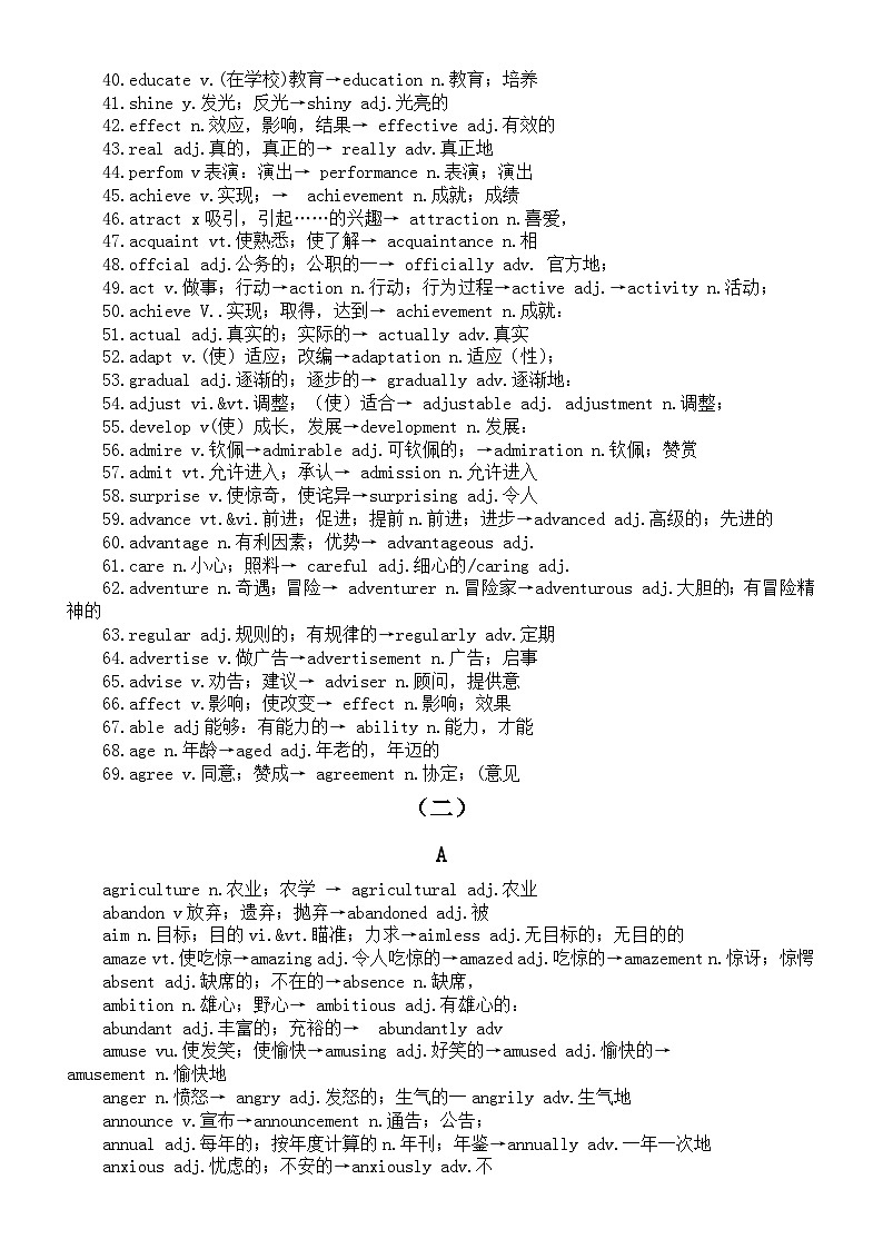 高中英语高考常考词性转换和派生词汇总(按字母顺序编排)第2页