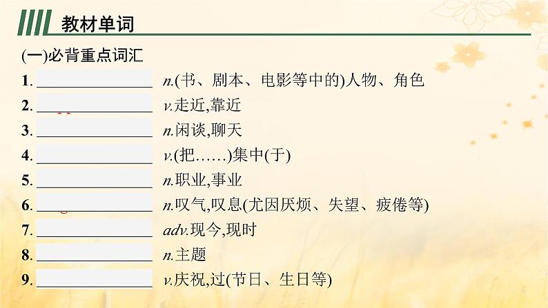 适用于新教材2024版高考英语一轮总复习背诵默写本Unit3Familymatters课件外研版必修第一册02