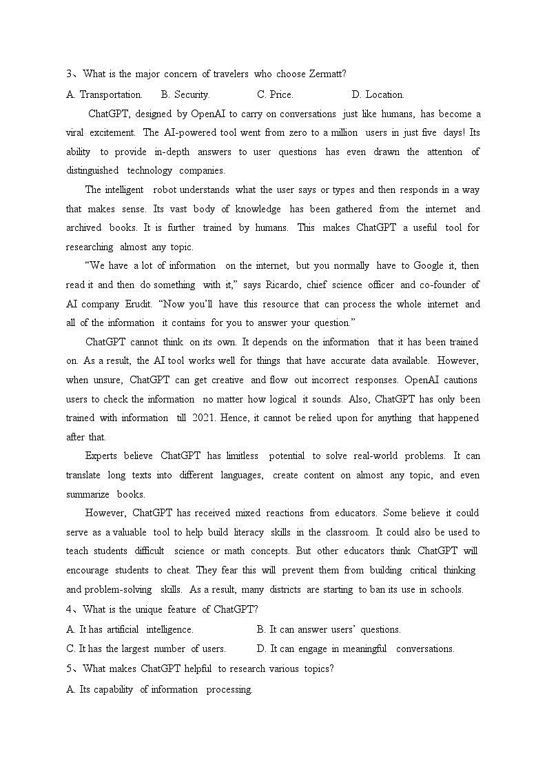 湖北省武汉市部分重点中学2022-2023学年高二下学期期末联考英语试卷(含答案)02