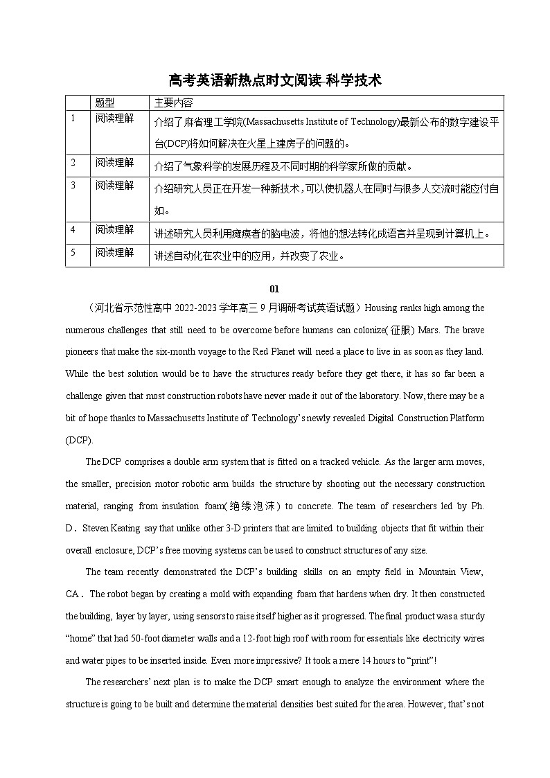 【备战2024年高考】(全国通用版)英语新热点时文阅读13 科学技术-试卷第1页