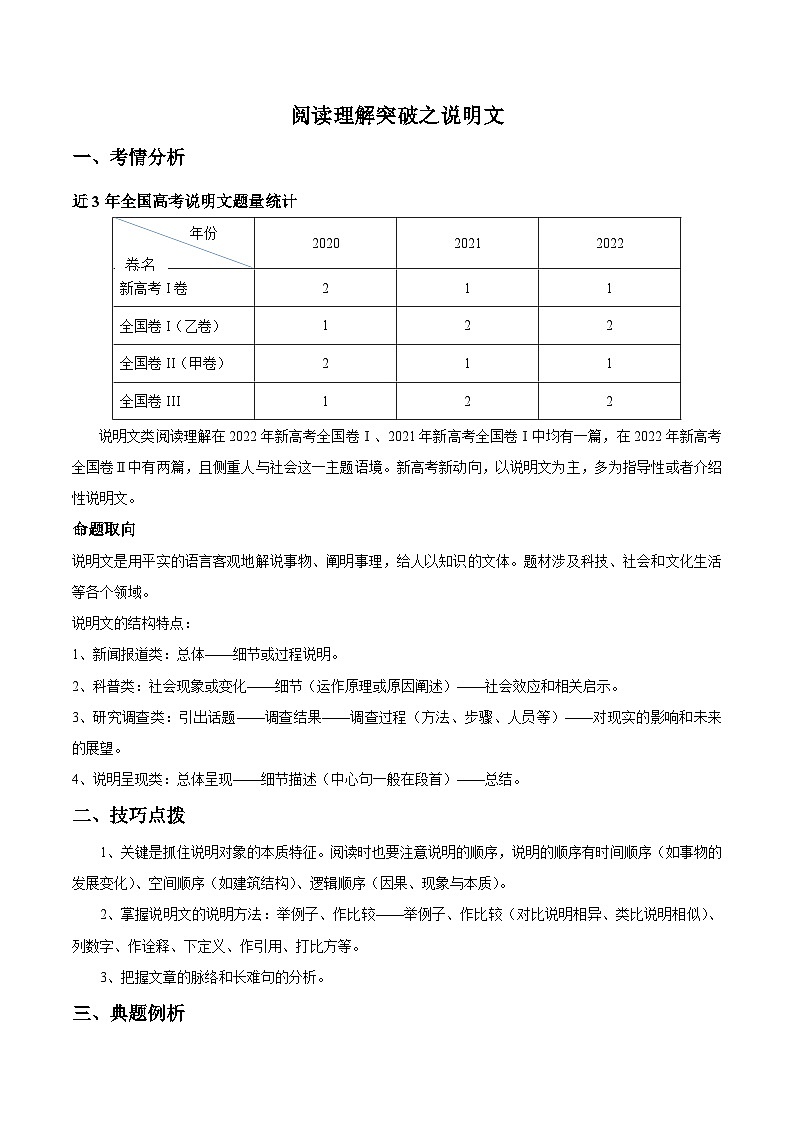 04 【阅读理解之说明文】考情分析+技巧点拨+典例3篇+课堂精练3篇-(原卷版)第1页
