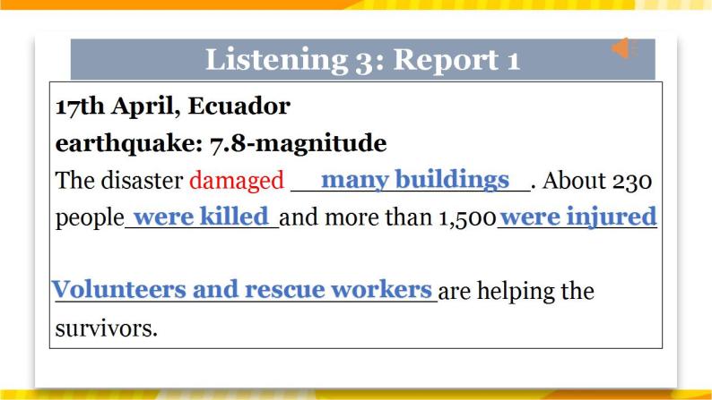 高中英语人教版(2019)必修一大单元Unit 4 Natural Disasters Listening and Speaking课件07