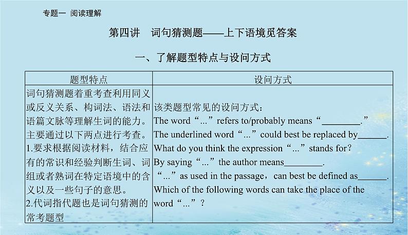 2023高考英语二轮专题复习与测试专题一第四讲词句猜测题__上下语境觅答案课件第2页