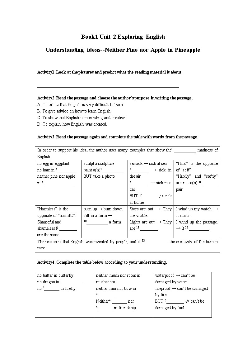 2022-2023学年高一英语必修一Unit2 Understanding ideas教学设计(外研版2019)01