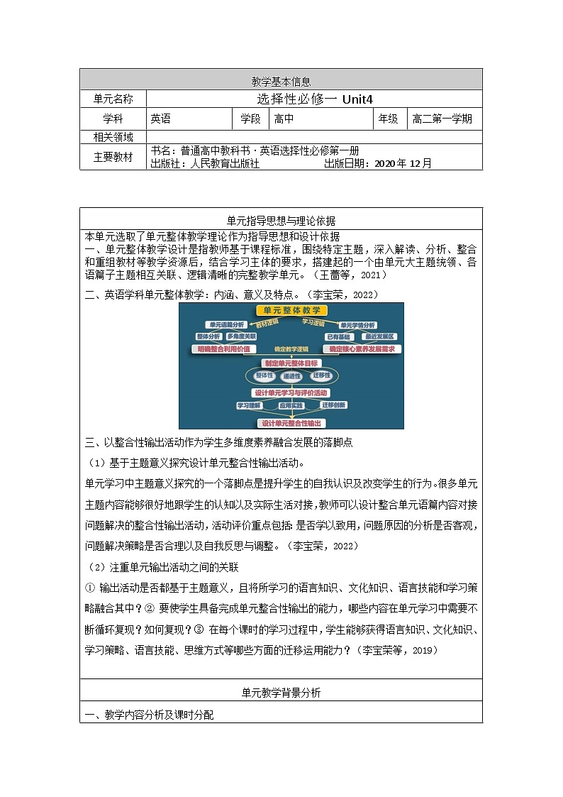 高中英语人教版(2019)选择性必修一大单元Unit4 Body Language说课课件+教案01
