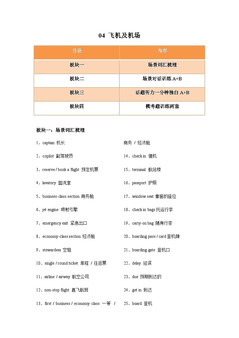 04 飞机及机场-备战2024年高考英语听力热点常考话题精练(含听力原文和MP3)第1页