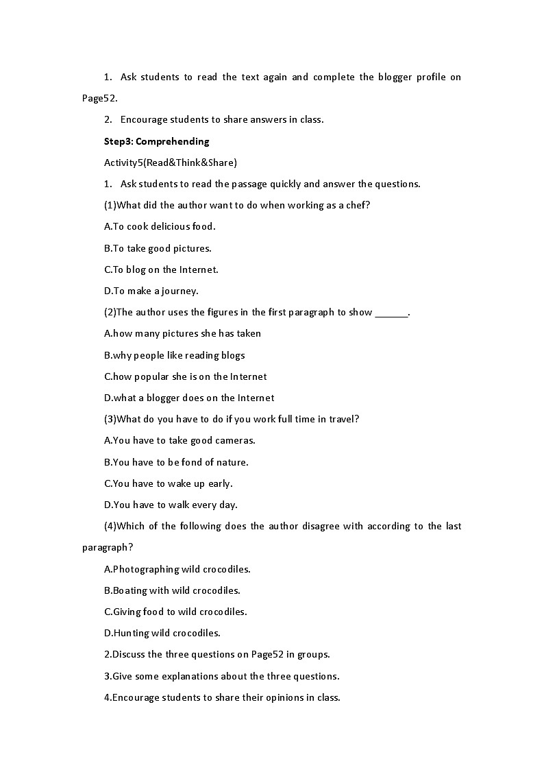 新外研社(19)高中英语必修二Unit5On the road-Understanding ideas教案03