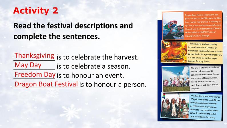 新外研社(19)高中英语必修二Unit2Let's celebrate--Starting out&Understanding ideas课件04